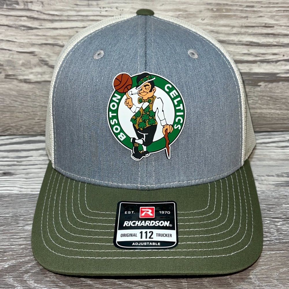Boston Celtics 3D Snapback Trucker Hat- Heather Grey/ Birch/ Army Olive